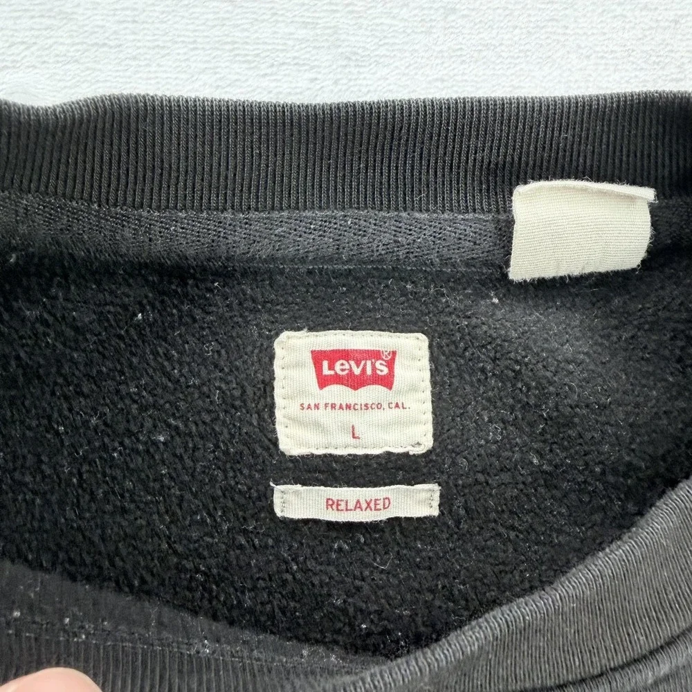Levi's Sweatshirt Mens Large Black Fleece Crewneck Relaxed Pullover Logo
